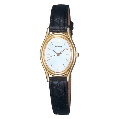 Seiko ladies' gold-plated leather strap watch
