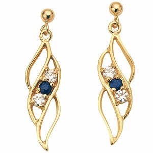 9ct gold Sapphire and Cubic Zirconia Flame Drop Earrings