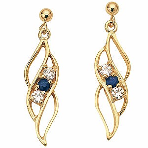 9ct gold Sapphire and Cubic Zirconia Flame Drop Earrings
