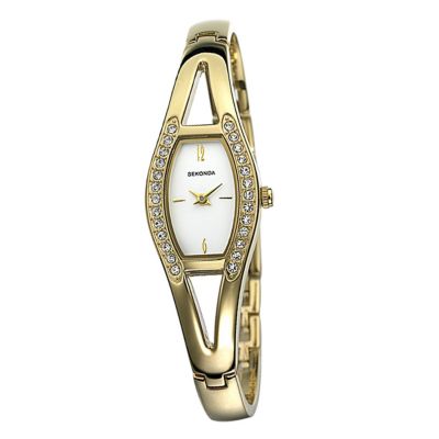 Ladies`Stone-Set Bangle Watch