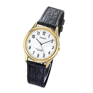 Sekonda Menand#39;s Black Leather Strap Watch