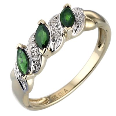 H Samuel 9ct Gold Emerald and Diamond Ring