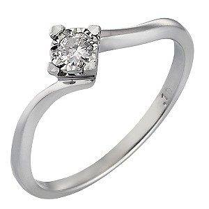 Unbranded 9ct White Gold 1/10 Carat Diamond Solitaire Ring