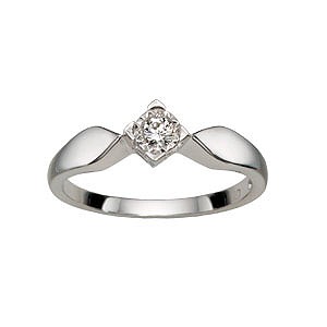 9ct White Gold 1/10 Carat Diamond Solitaire Ring.