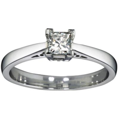 18ct White Gold 1/4 Carat Princess Cut Diamond Solitaire Ring