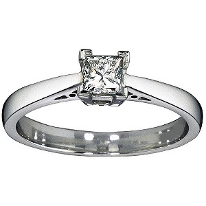 Unbranded 18ct White Gold 1/4 Carat Princess Cut Diamond Solitaire Ring