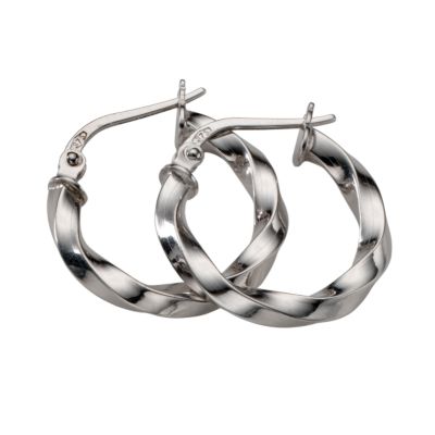 9ct White Gold Twist Creole Earrings - Product number 3551326