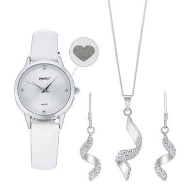 Evoke Ladies' Strap Watch, Crystal Pendant & Drop Earrings | H.Samuel