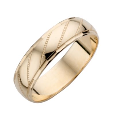 H Samuel 9ct Yellow Gold Mens Patterned Wedding Ring