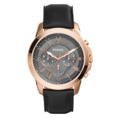 Fossil Grant men's rose goldtone black strap watch Ernest Jones