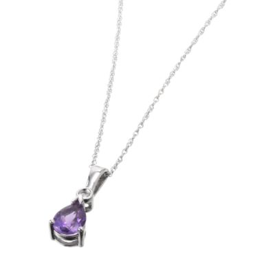 9ct White Gold Amethyst and Diamond Teardrop Pendant - Product number 3872971