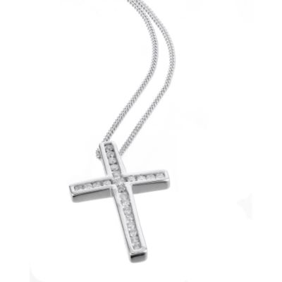 18ct white gold quarter carat diamond crucifix - Product number 3924645