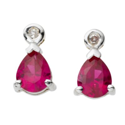 9ct white gold created ruby and diamond stud earrings - Product number 3981401