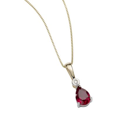 9ct two-colour gold created ruby and diamond pendant - Product number 3988449