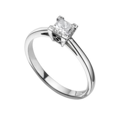 Platinum half carat princess cut diamond solitaire ring - Product number 4012607