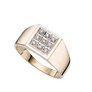 9ct gold Diamond Square Signet Ring