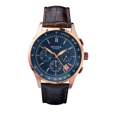 sekonda men's blue dial black rubber strap watch