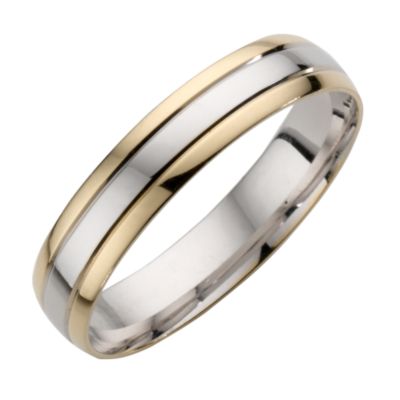18ct two colour gold striped men's court ring