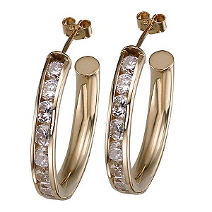9ct gold Channel Set Cubic Zirconia Hoop Earrings