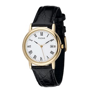 Menand#39;s Black Leather Strap Watch
