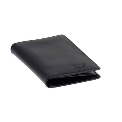 Hugo Boss black leather folding card holder and coin case