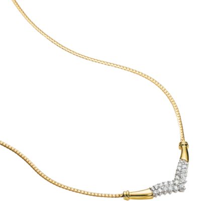 9ct Gold Cubic Zirconia 18"" Wishbone Necklace