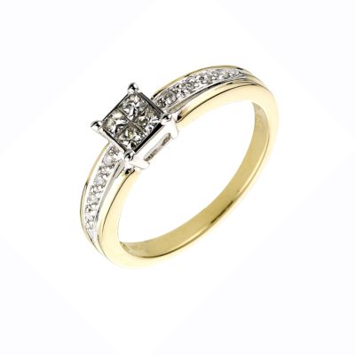 18ct yellow & white gold pave set quarter carat diamond ring
