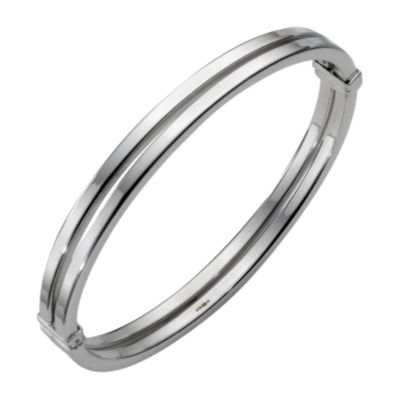 9ct white gold double bar bangle