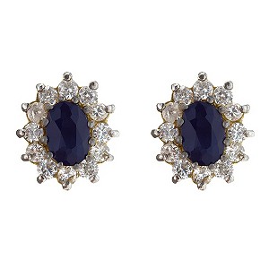 9ct gold Sapphire and Cubic Zirconia Oval Cluster Earrings