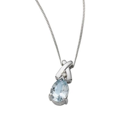 9ct white gold aquamarine and diamond pendant - Product number 4269543