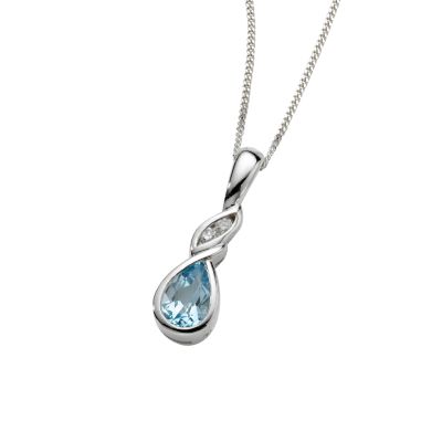 9ct white gold blue topaz and diamond pendant