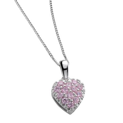 9ct white gold pink cubic zirconia heart pendant