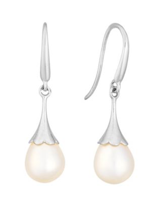9ct White Gold Cultured Freshwater Pearl Drop Earrings Ernest Jones