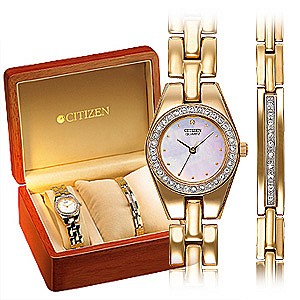 Citizen Ladiesand#39; Stone-Set Watch and Bracelet Set