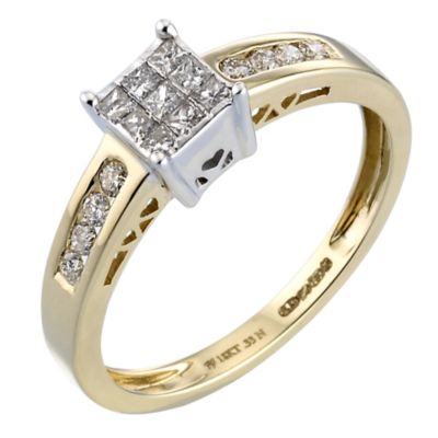 18ct Gold 1/3 Carat Princessa Diamond Ring with Channel-set Diamond Shoulders