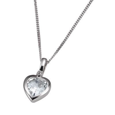 9ct White Gold Aquamarine Rubover Heart Pendant