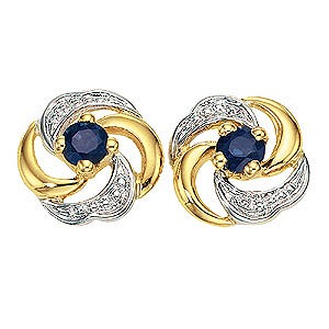 9ct gold Sapphire Swirl Stud Earrings