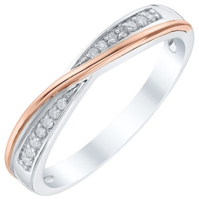 18ct White Gold and Rose Gold Diamond Crossover Ring ...