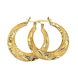 9ct gold Large Diamond-cut Round Creole Earrings