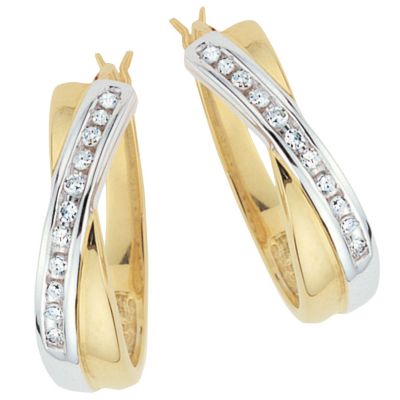 9ct two-colour gold diamond hoop earrings - Product number 4332504