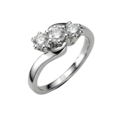 18ct white gold three quarter carat diamond three stone ring