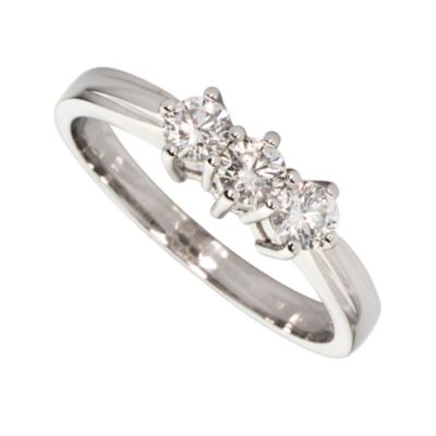 18ct white gold half carat diamond three stone ring