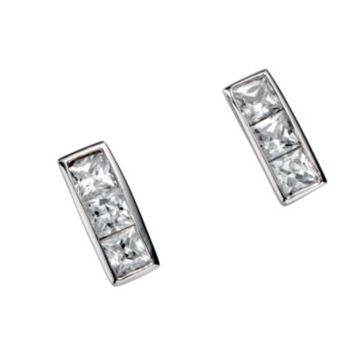 9ct white gold cubic zirconia rectangular stud earrings