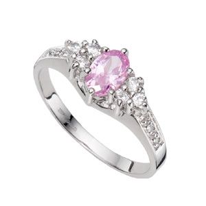 9ct White Gold Lavender Cubic Zirconia Trefoil Ring