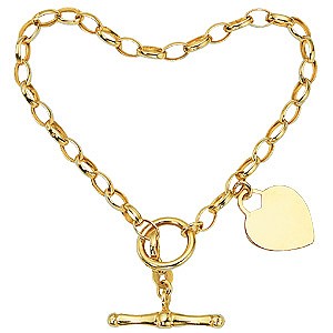 9ct Gold 7.25 Heart T-Bar Bracelet