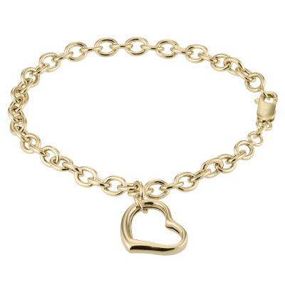 H Samuel 9ct Gold 7.25`` Heart Belcher Bracelet