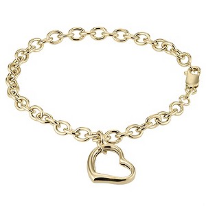 9ct Gold 7.25`` Heart Belcher Bracelet
