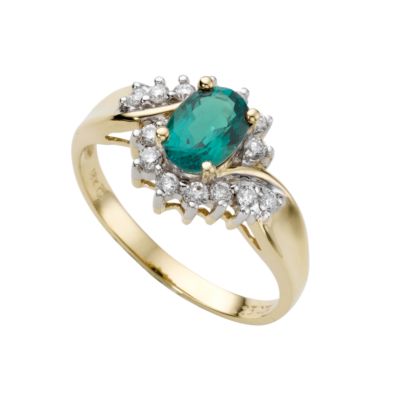 18ct gold created emerald and diamond ring - Product number 4383974