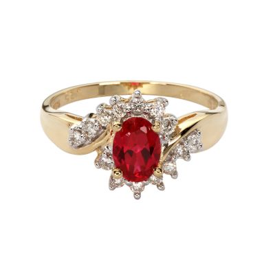 18ct gold created ruby and diamond ring