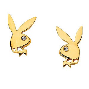 9ct gold Playboy bunny earrings, set with cubic zirconia